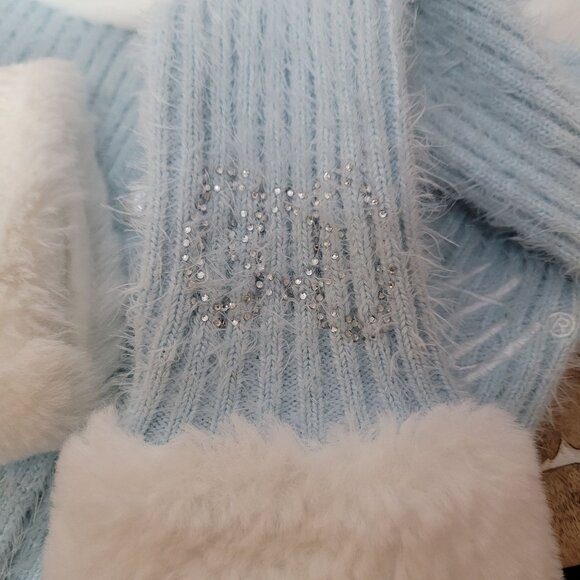 Hello Kitty & Friends X Forever 21 Blue Knit Cardigan W/Faux Fur Collar & Cuff - Picture 8 of 16